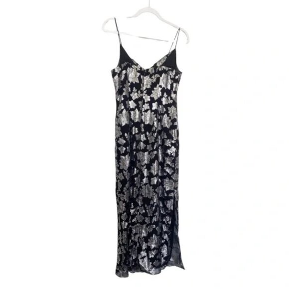 Club Monaco Jacquard Silk-Blend Black/Silver Slip Dress NWOT - Size 4 - Picture 9 of 13